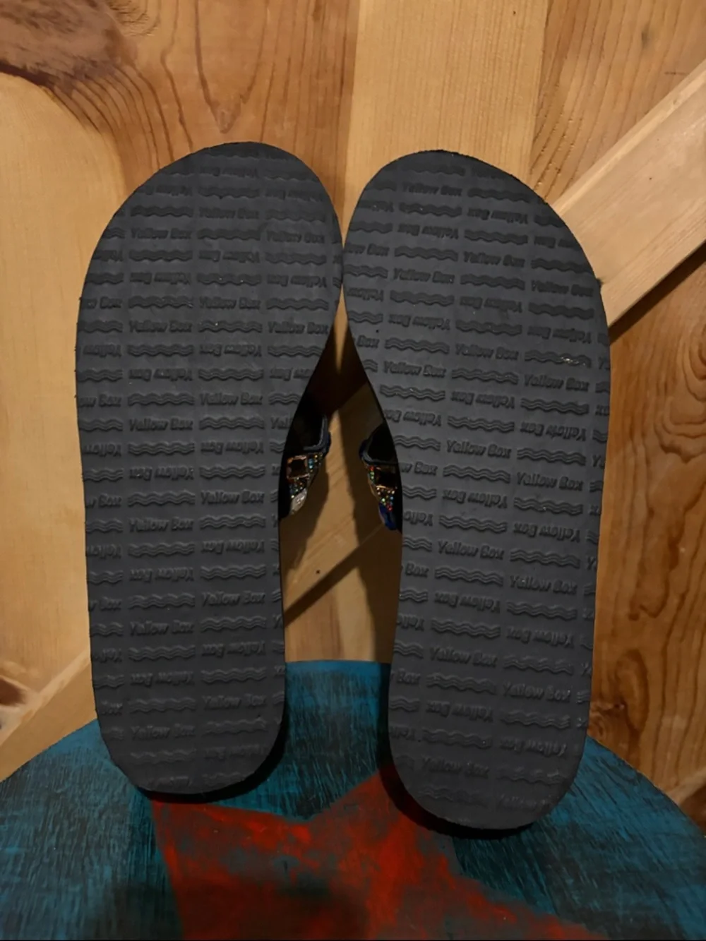 Yellow Box Black Jeweled Double-Strap Slide Sandals - Picture 4 of 8
